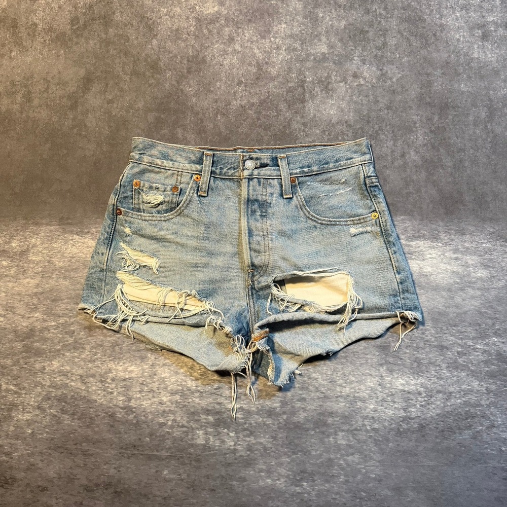 Levis 501 Original Distressed Denimβ Cut Off Shorts Light Wash Blue Womens W25